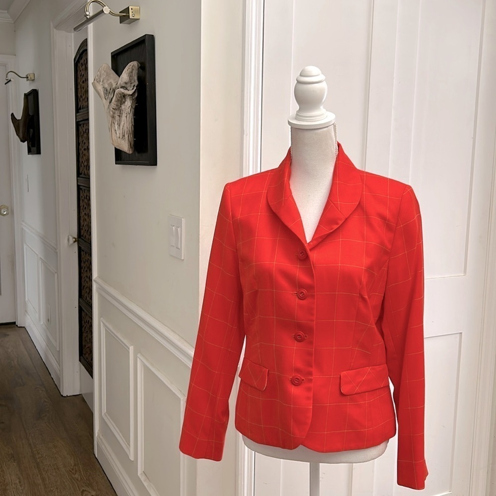 Pendleton‎ Womens Orange Plaid Wool Blazer Tailored Virgin Wool Jacket Sz 10